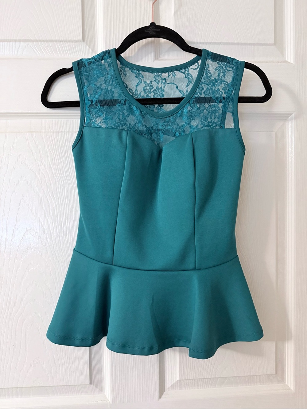 Love Nation Teal Lace Yoke Peplum Top